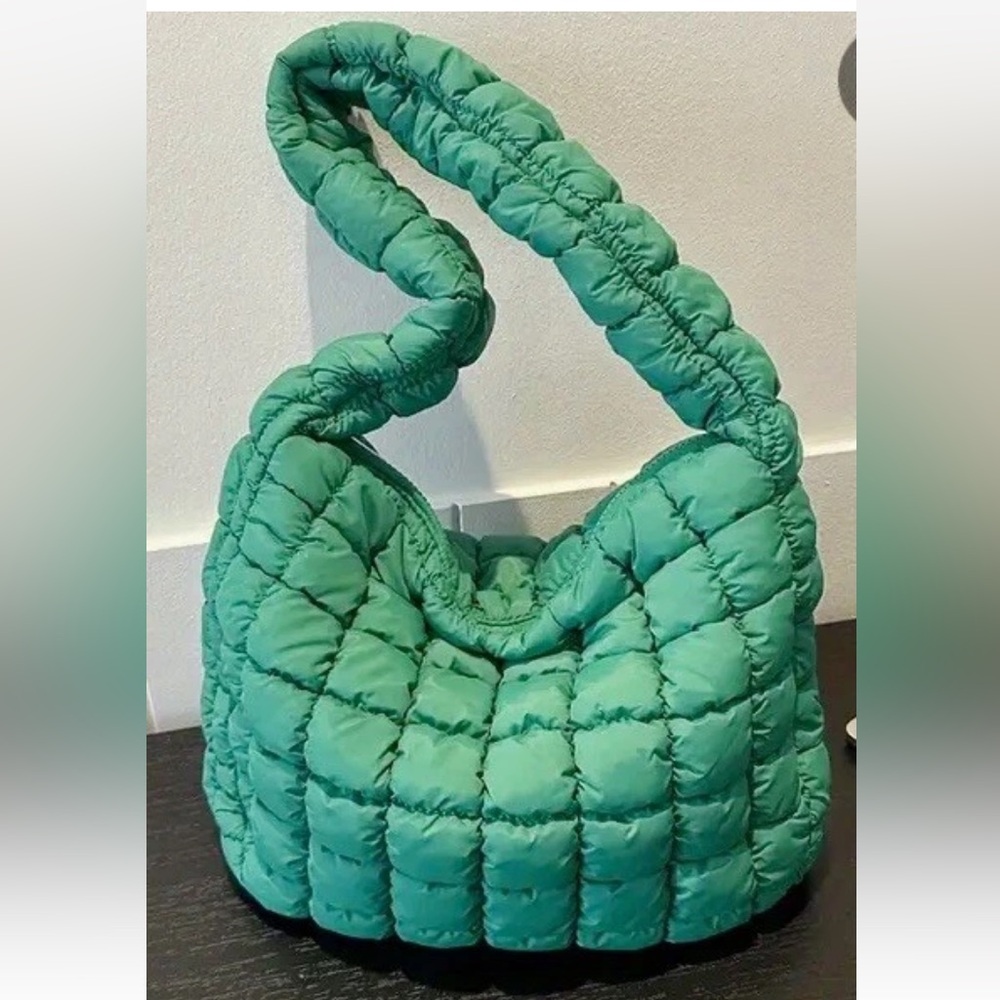 Quilted Green and White Women's shoulder Bag